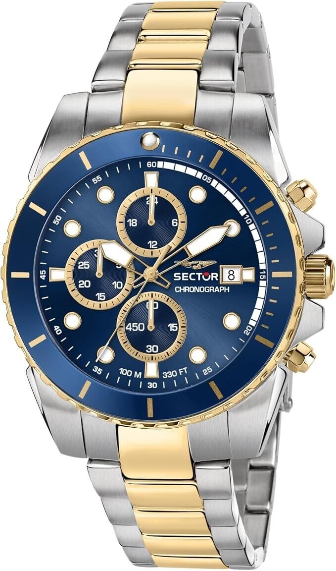 Orologio Sector Uomo Acciaio Argento Oro Lun. Quadr. Blu Cronografo _R3273776001