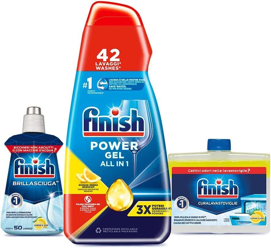 Finish Powergel Lemon, Brillantante Lemon 250ml, Curalavastoviglie Lemon 250ml