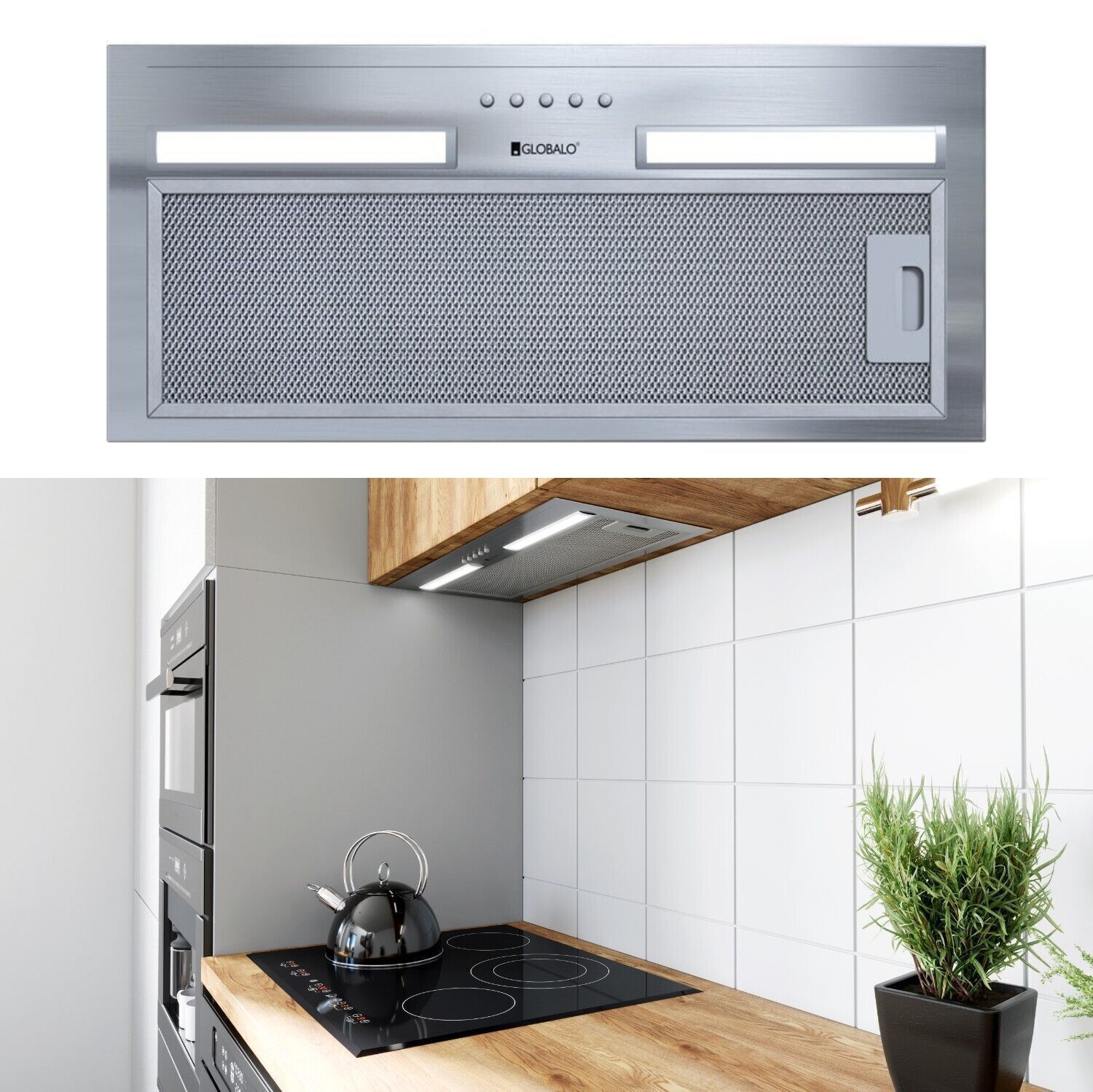 Cappa aspirante base Globalo Hadario Inox 60 cm filtro carbone scarico aria...