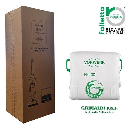 75266 VORWERK FOLLETTO CONFEZIONE 6 SACCHETTI ASPIRAPOLVERE VK200 220S ORIGINALE