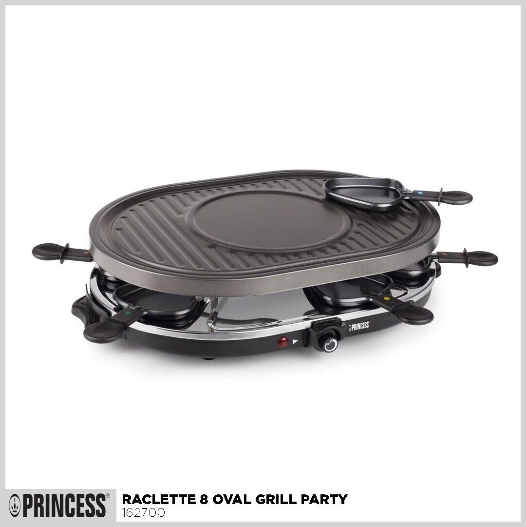 PRINCESS 162700 RACLETTE 8 OVAL GRILL PARTY TERMOSTATO GRIGLIA 1200W