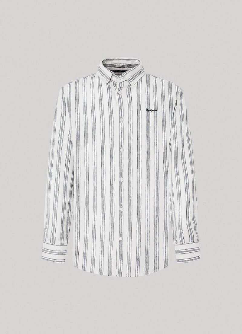Pepe Jeans Camicia Lino Righe Prixton Bianco - Taglia S Abbigliamento Uomo