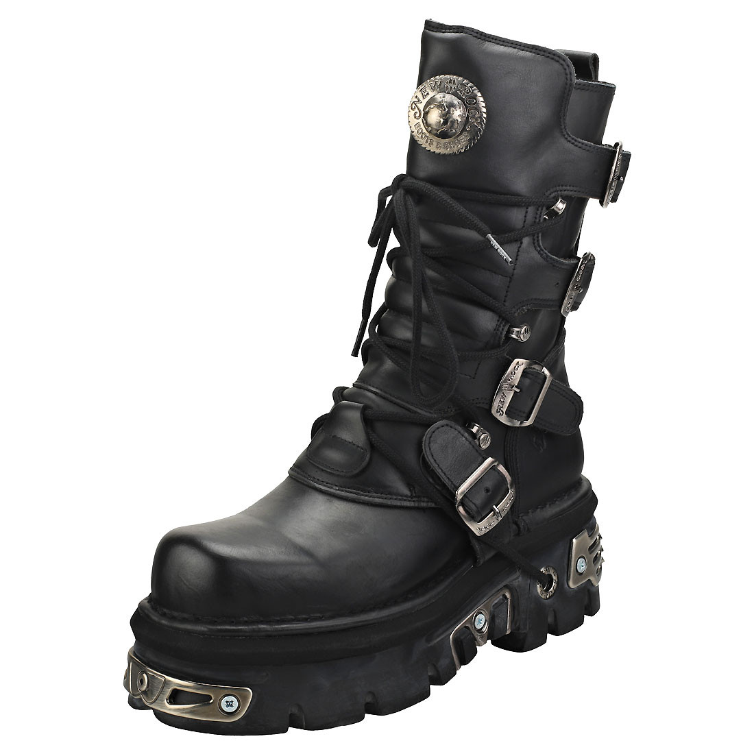 New Rock REACTOR HALF BOOTS Unisex - Stivali in Pelle Nera Piattaforma - 40 EU