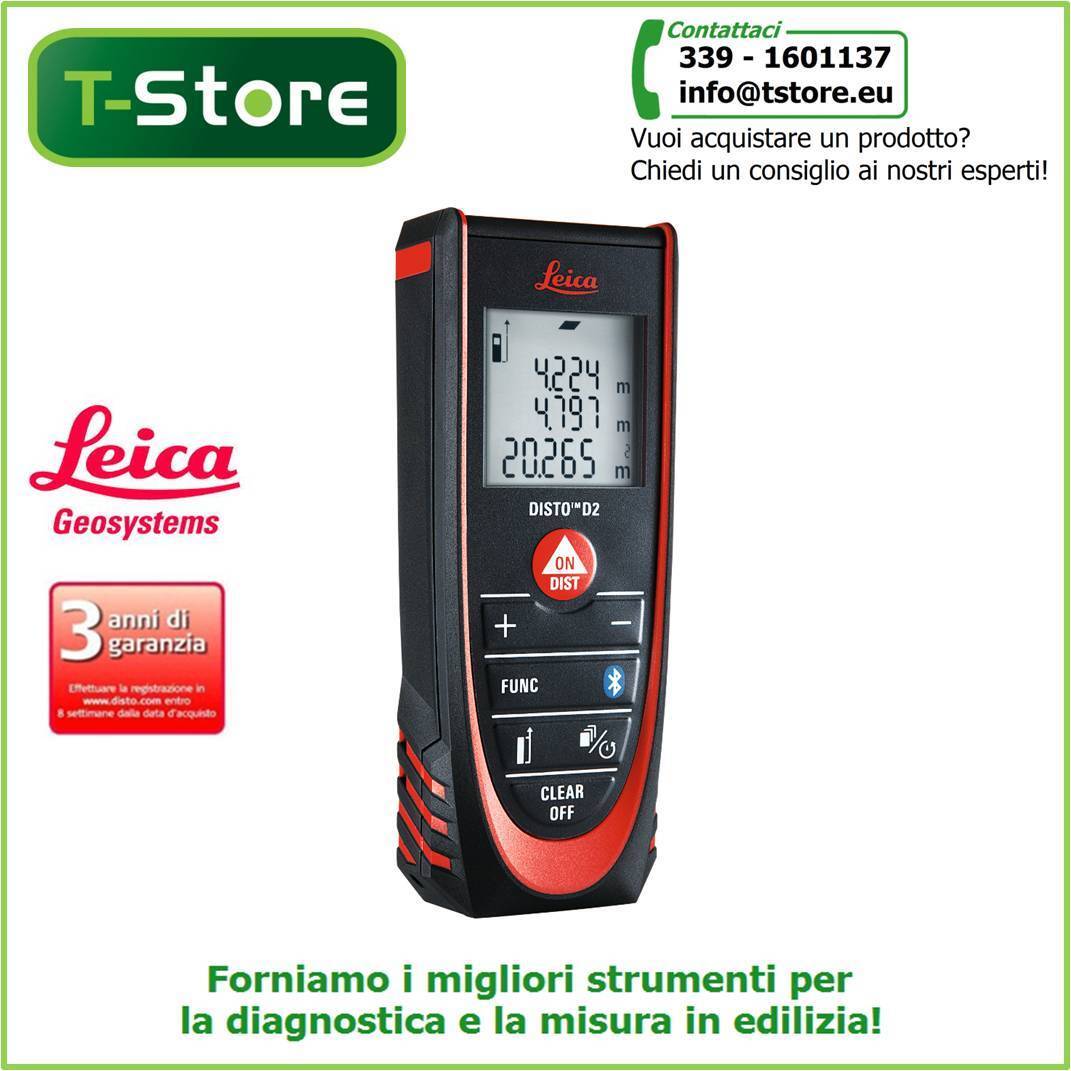 Misuratore Laser Leica Disto D2 New con Bluetooth - Portata 100 MT-FATTURABILE-