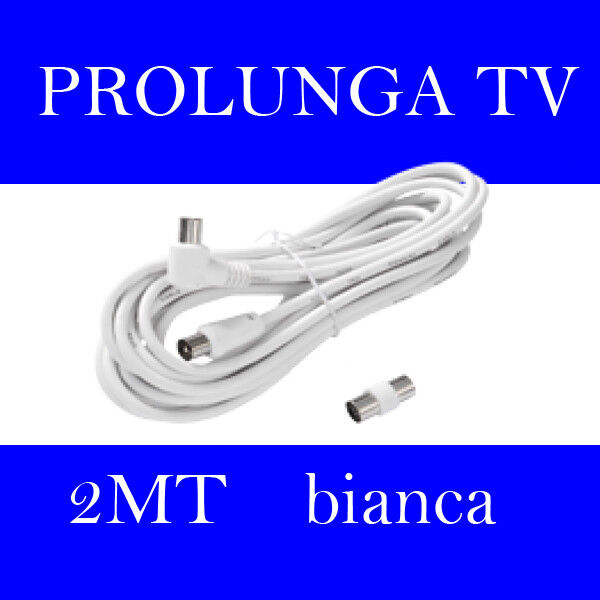 PROLUNGA ANTENNA 2MT TV 75 Ω SPINA-SPINA 90° CON ADATTATORE FEMMINA-FEMMINA