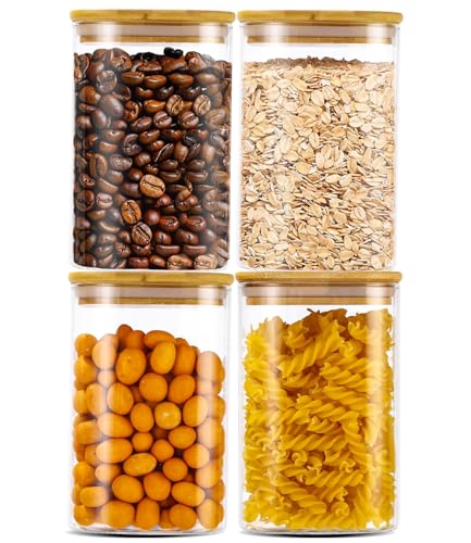Cotepi Set Di 4 Barattoli Vetro Con Coperchio, Barattoli Cucina,1200Ml Barattoli Vetro Ermetici Per La Conservazione Di Prodotti Secchi, Pasta,Spezie,