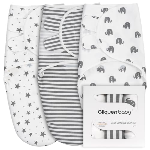 Gllquen Baby Fasce Per Neonati Da Sacco A Pelo Per Bambini 0 A 3 Mesi, 100% Cotone Organico Traspirante Certificato Oeko-Tex®, Confezione Da 3 (Grigio