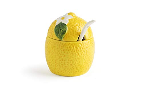 Excelsa Amalfi Zuccheriera Con Cucchiaino, Ceramica, Gelb, Bianco