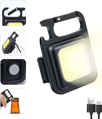 Stock Torcia Led Piccola 800 Lumen Ricaricabile Mini Portachiavi 4 Modalità Torcia Portatile Con Supporto Pieghevole Apribottiglie Base Magnetica Per