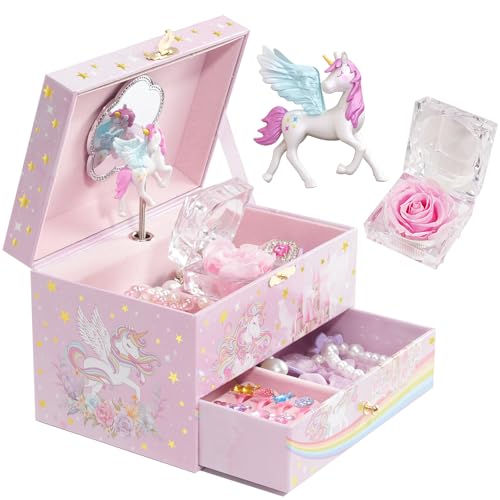 Procase Portagioie Bambina Unicorno Con Carillon, Regalo Bambina -Musicale “You'Re My Sunshine”