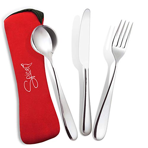 Spice - Set 3 Posate Portatili Da Viaggio Campeggio In Acciaio Inox - Forchetta Coltello Cucchiaio