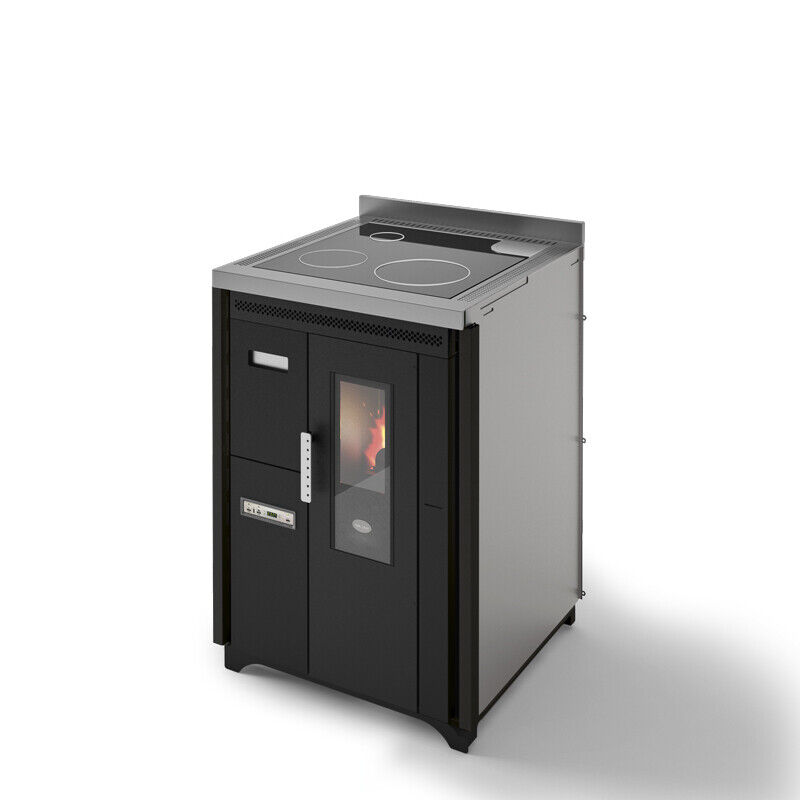 STUFA CUCINA A PELLET NINA INCASSO NERO PIASTRA FERRO 7.5KW