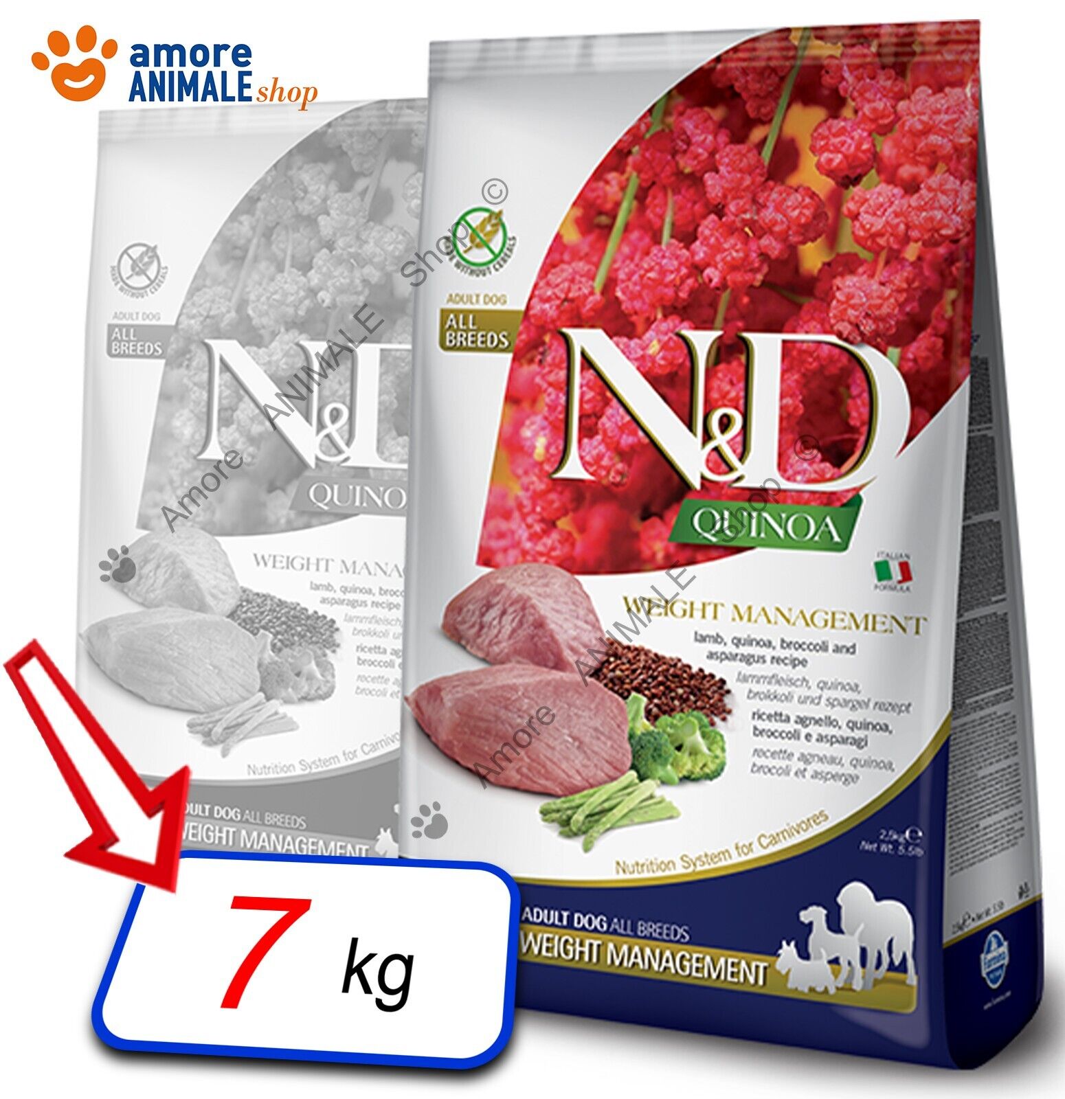 Farmina Dog N&D Quinoa Weight Management Adult All Breads → Agnello - 7 kg Cane