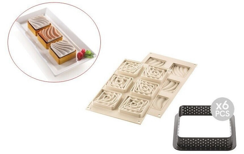 Kit crostata mini Tarte Sand Silikomart anello forato per frolla quadrato mshop