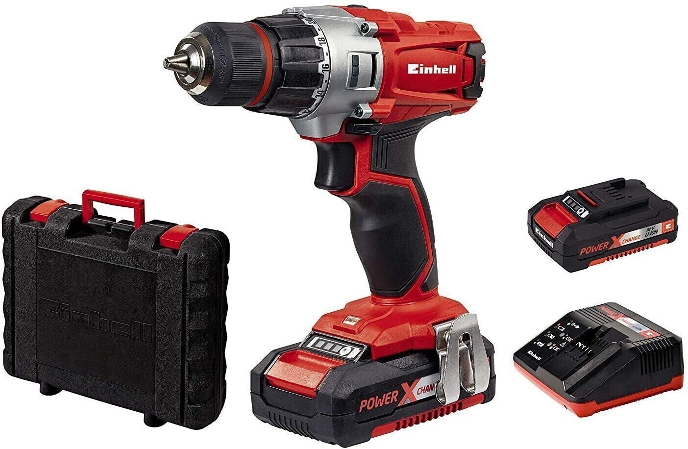 Einhell Trapano avvitatore  TE-CD 18/2 Li Kit con Valigetta e 2 Batterie 1,5Ah