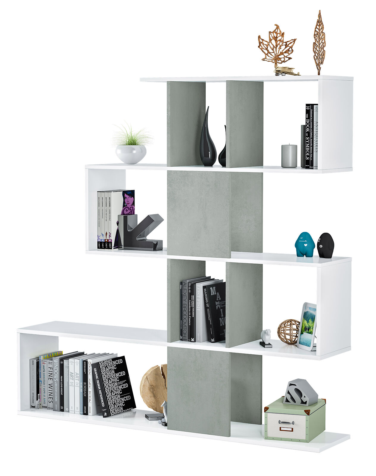 96407   KIT LIBRERIA ZIG ZAG 145X28X145 BIANCO CEMENTO