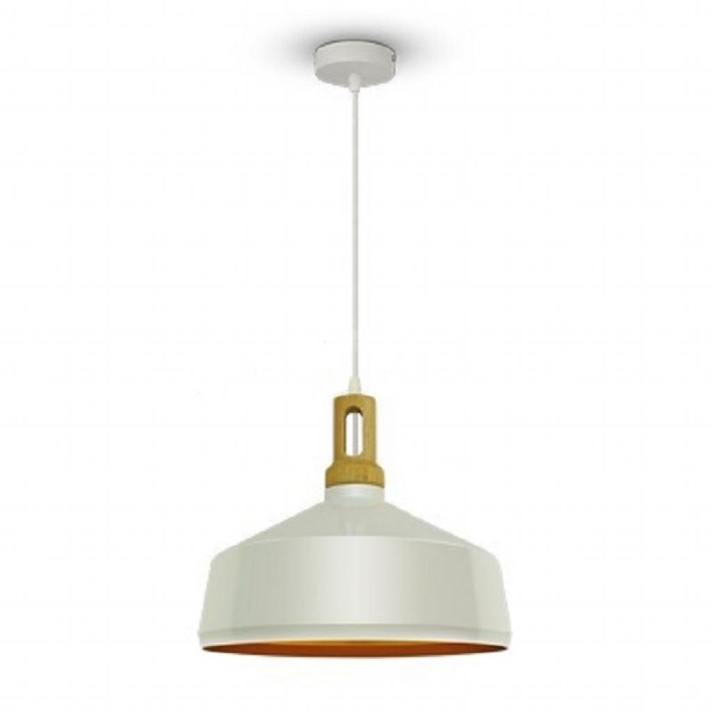 1 pz Modern Pendant Light Wooden Top Iron White Color D:350mm