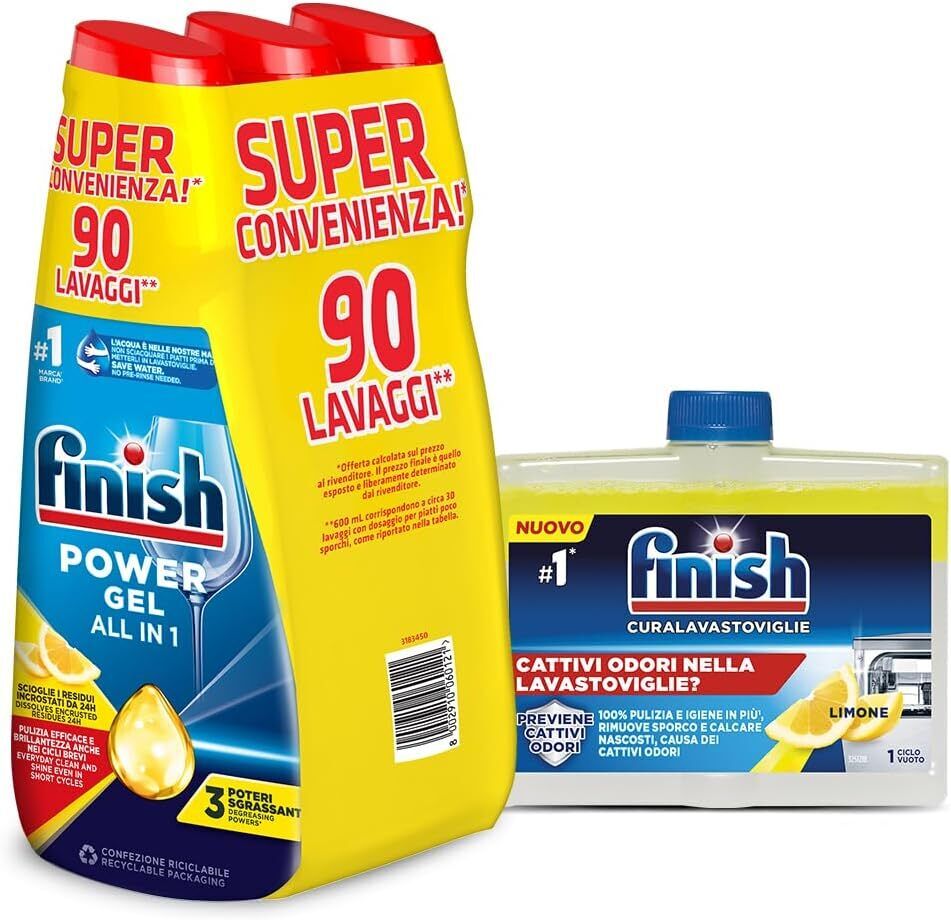 Finish Powergel Detersivo Lavastoviglie Lemon 90 + Curalavastoviglie Lemon