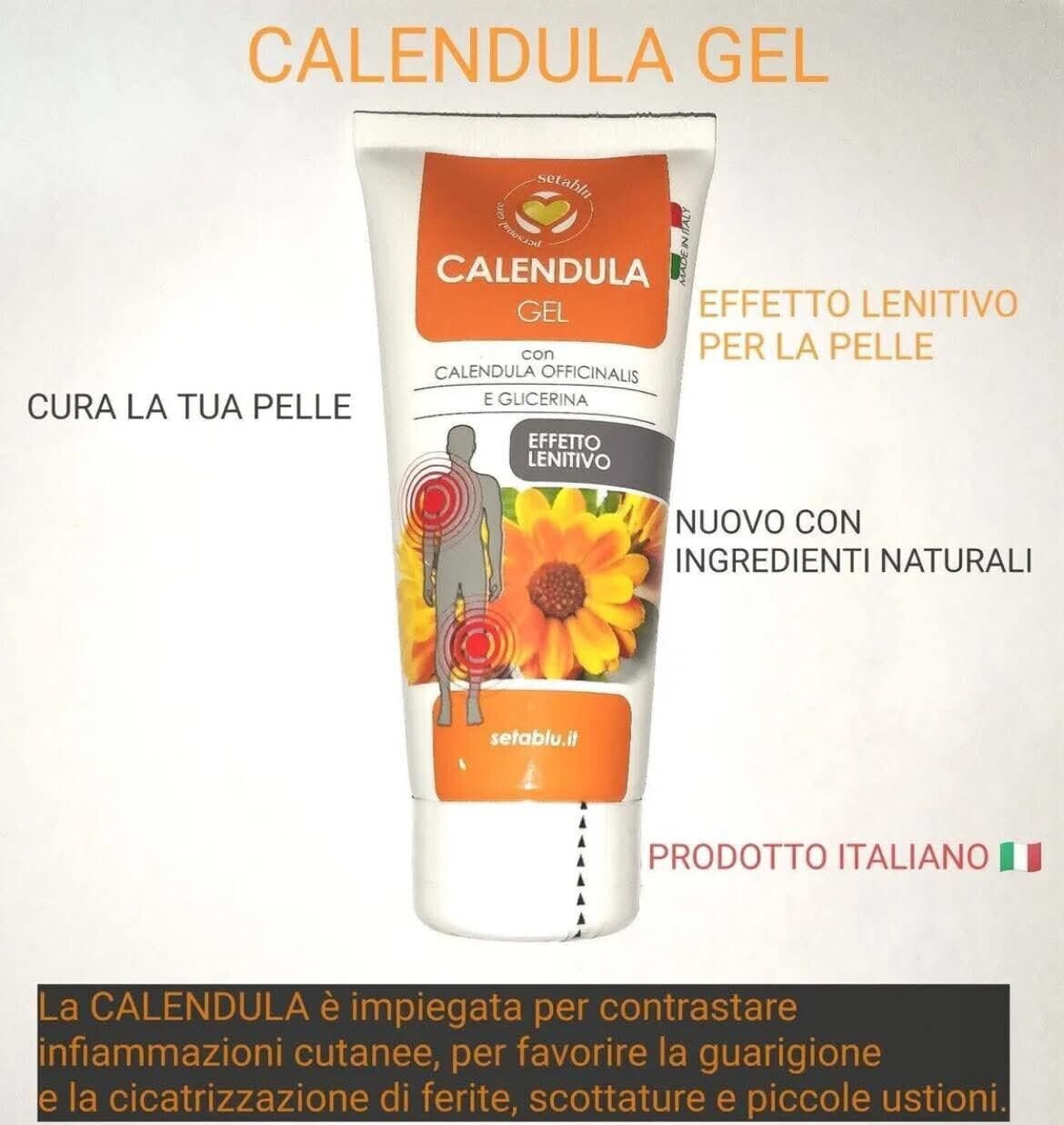 CALENDULA CREMA GEL  100ML SETA BLU SCOTTATURE ARROSSAMENTI MADE IN ITALY