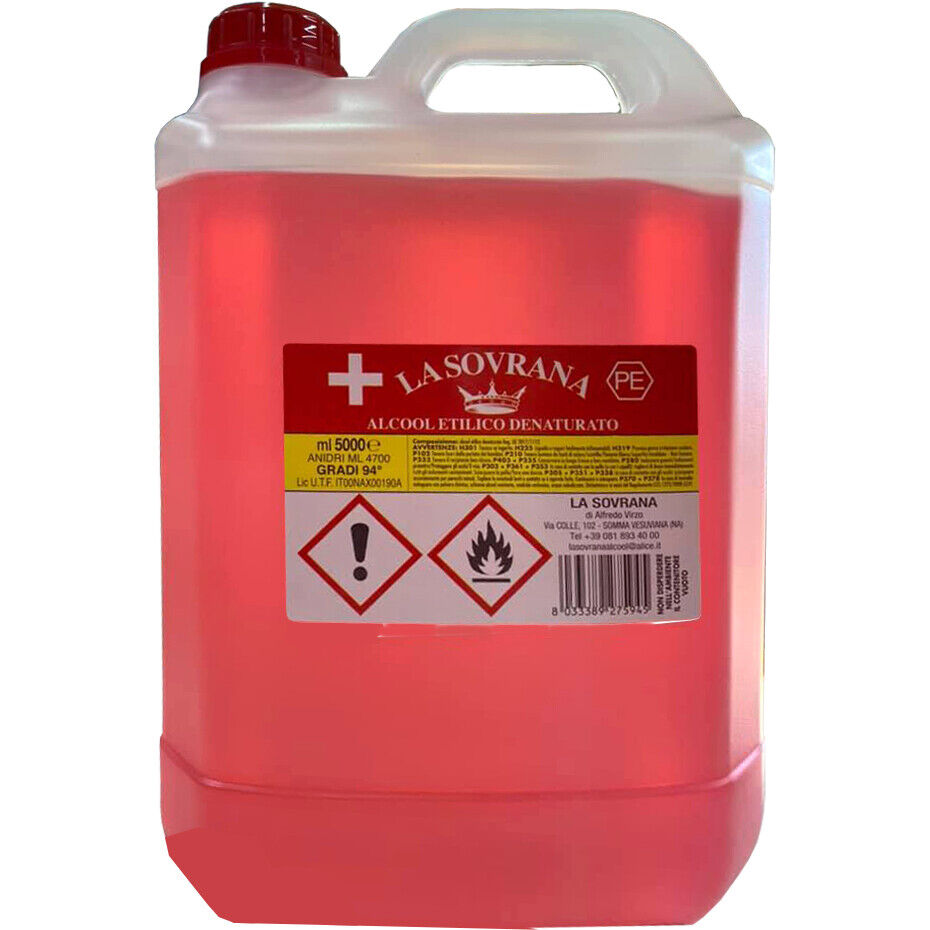 Q.TA'. 3 ALCOOL DENATURATO 94 CERTIFICATO 5 L LA SOVRANA