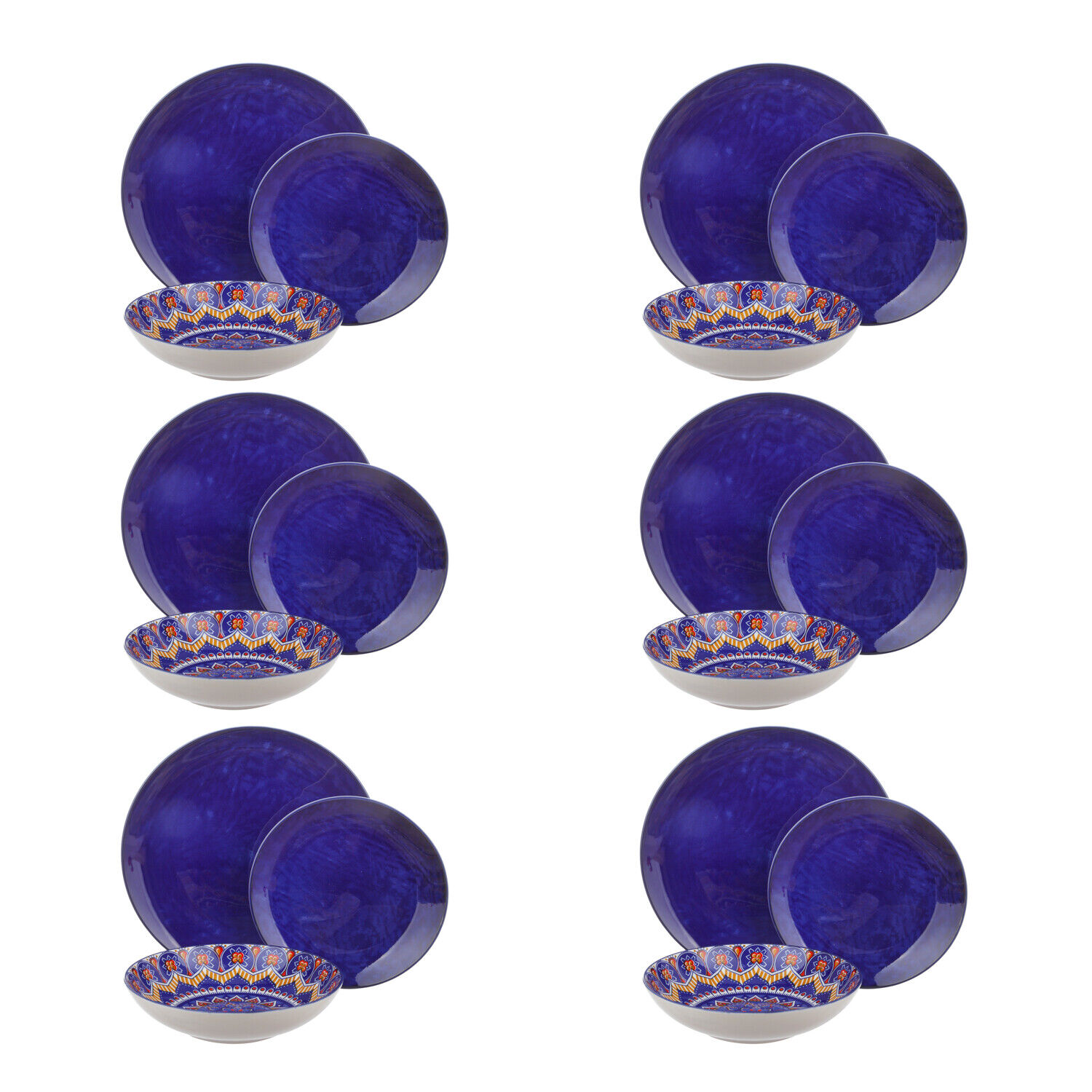 Servizio 18 piatti blu fondo mandala Kyoto blu