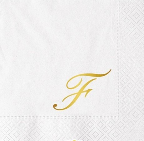 16 Tovaglioli in carta Bianchi con Lettera F oro LUCIDO - 25x25cm - 2 veli