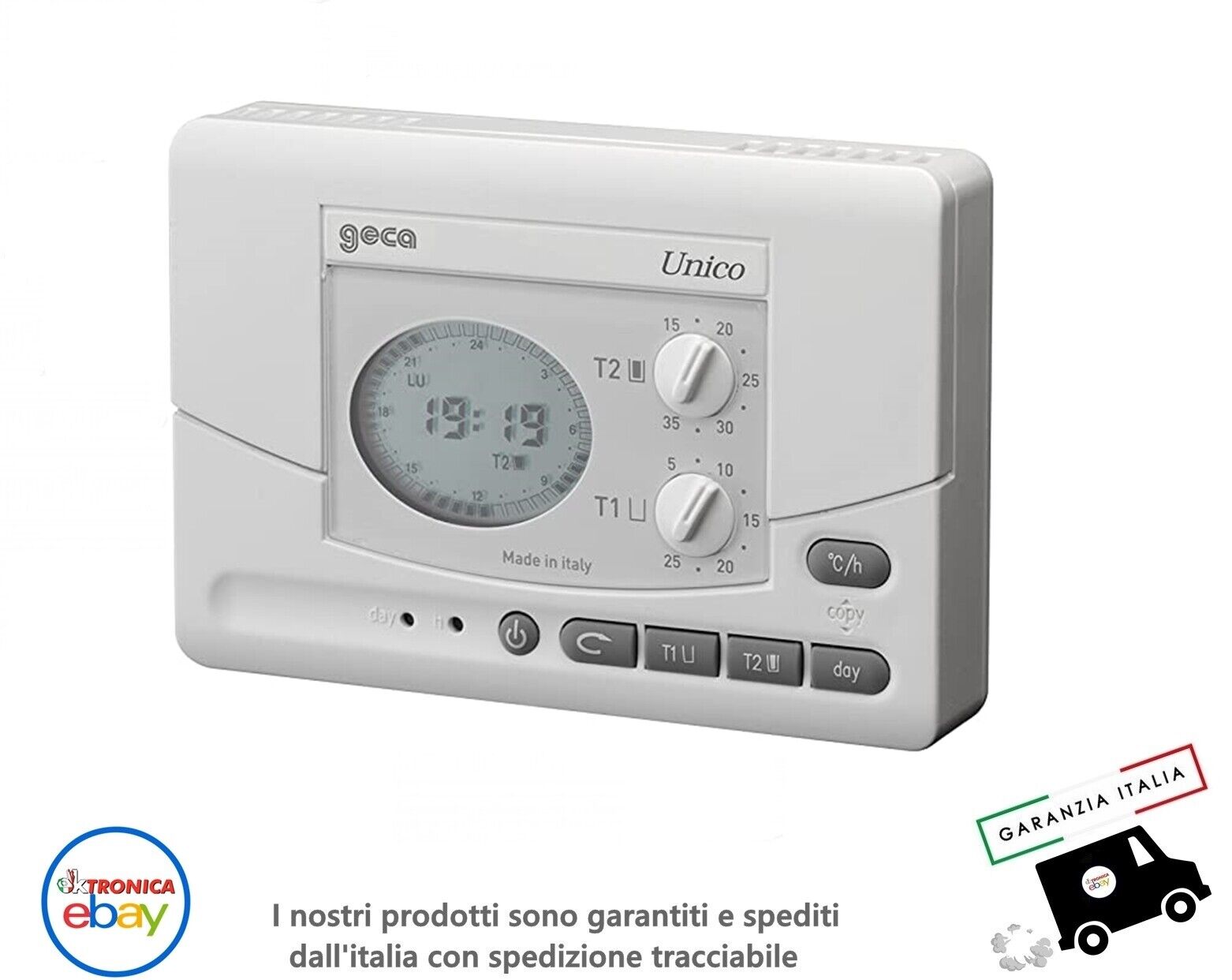 CRONOTERMOSTATO SETTIMANALE UNICO GECA RETROILLUMINATO DIGITALE A BATTERIA