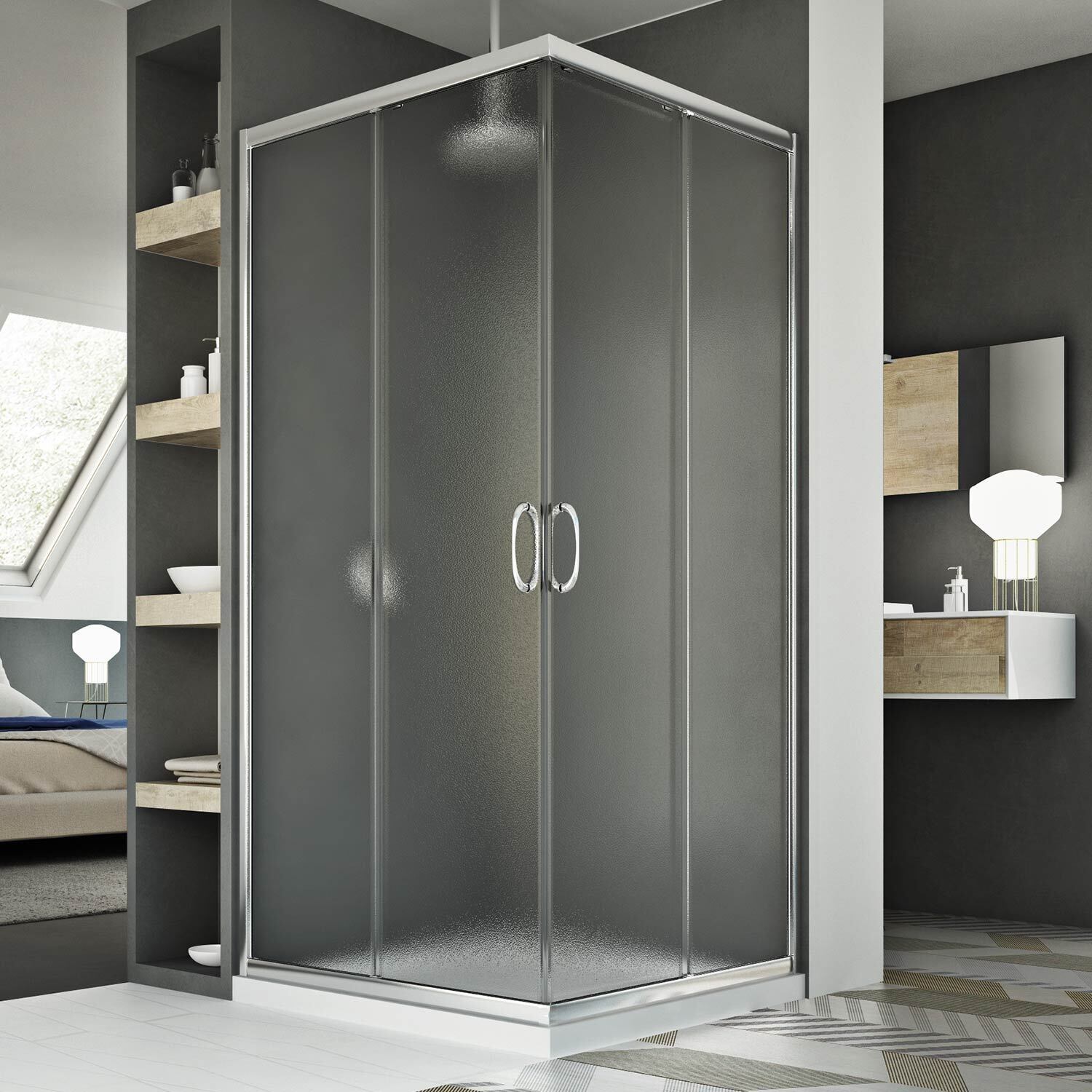 BOX DOCCIA ANGOLARE 120X120 CM CABINA VETRO 6MM SCORREVOLE CRISTALLO STAMPATO C