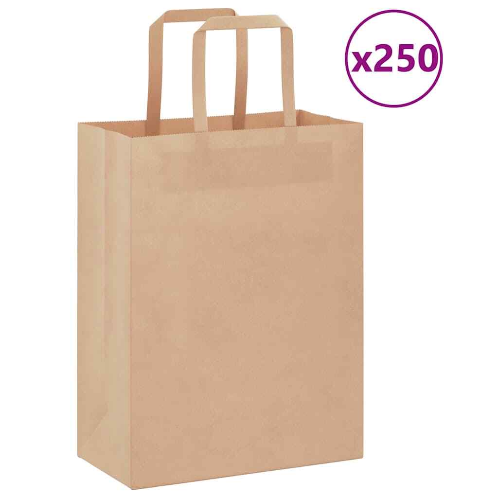 Borse Di Carta 250 Pz Con Manici Marroni 21x11x28 Cm
