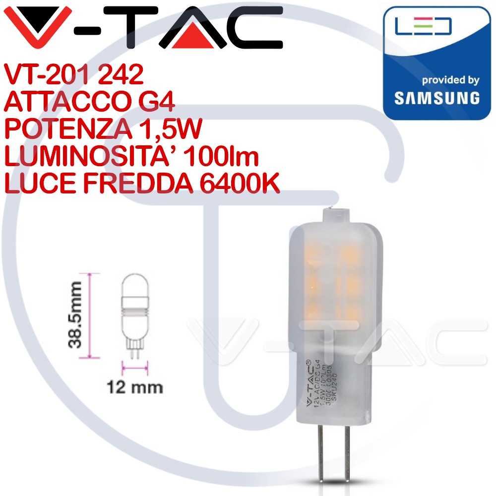 V-TAC PRO VT-201 242 Faretto LED Chip Samsung G4 1,5W 6400K