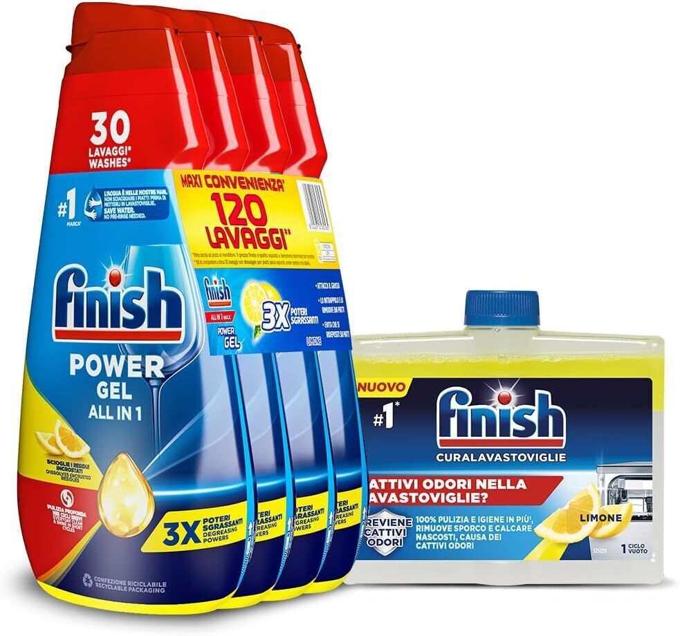 Finish Kit Limone, Gel Lavastoviglie 600 x4 + Cura Lavastoviglie Lemon