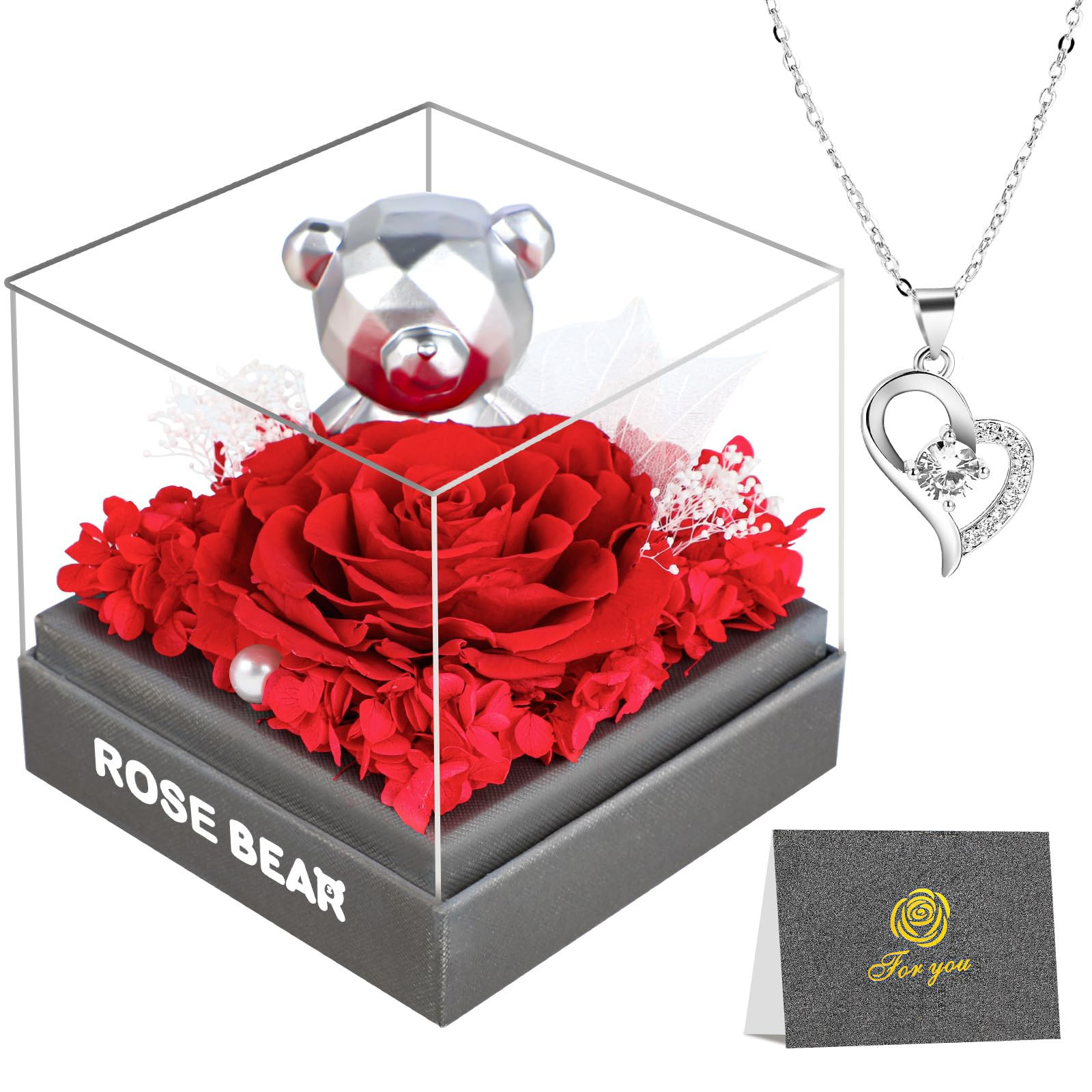 BoriYa Rosa Stabilizzata - Idee Regalo Donna, Rosa Eterna con Collana, (i2R)