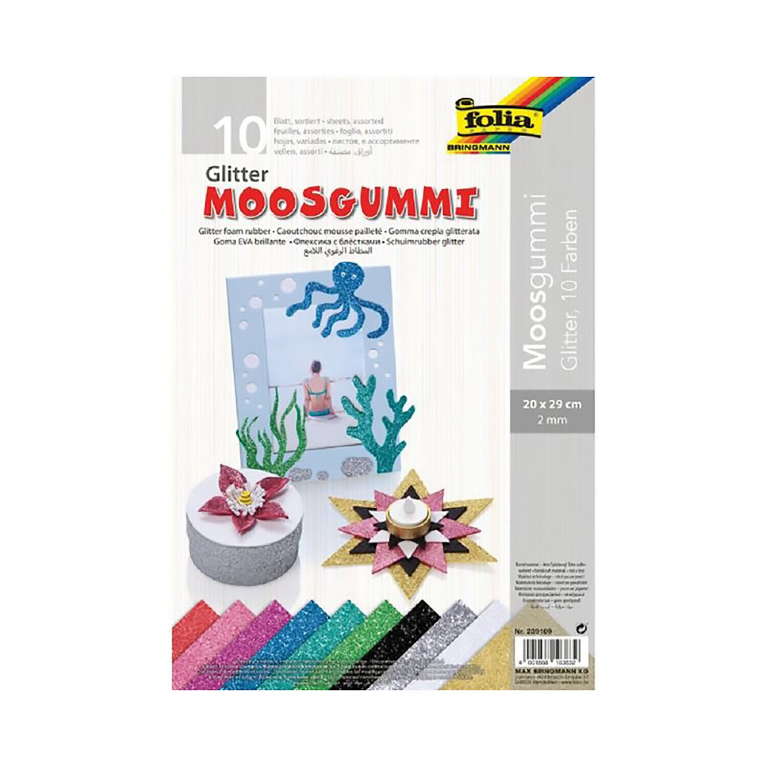 Moosgummi Spumella Glitter 10 Colori 20x29cm. FOLIA - 19748 GIODICART