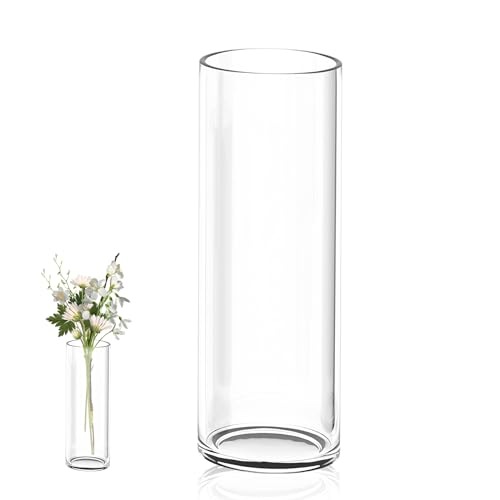 Vaso Fiori Trasparente,30 Cm Vaso Vetro Trasparente,Vaso Trasparente,Vaso Cilindro,Grande Vaso Di Vetro Per Fiori Per Cucina, Ufficio, Matrimonio,Fior