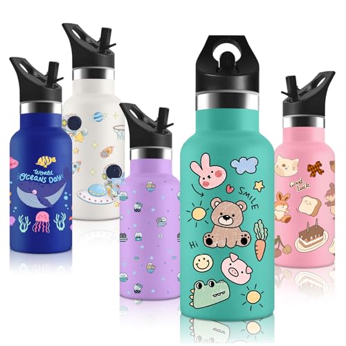 Vikastar Borraccia Termica Con Cannuccia, Borraccia Termica Bambini In Acciaio Inox, 350Ml, 12H Caldo/24 Freddo, Senza Bpa, Adatto A Ragazza, Ragazzo,