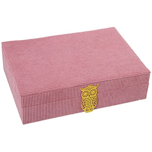 Drw Scatola Portagioie Rettangolare In Velluto A Coste Rosa 28 X 20 X 7 Cm