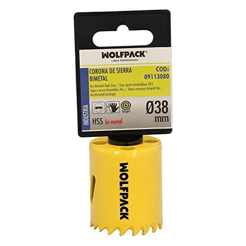Wolfpack Linea Profesional Corona Sierra Bimetal Ø 38 Mm. Templado Termico, Base Reforzada. Corona Madera, Broca Agujeros Madera, Acero, Hierro, Plas