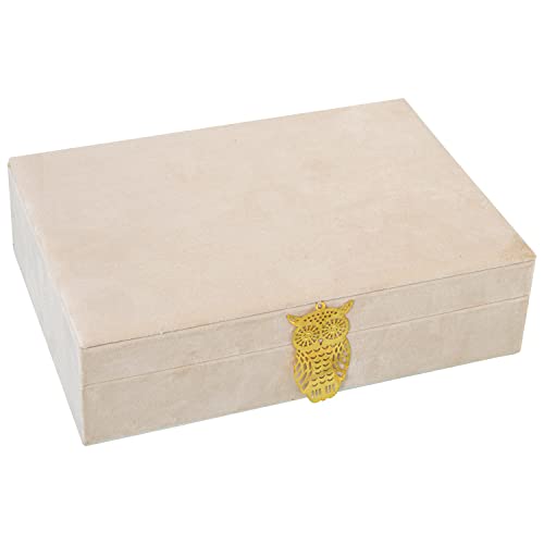 Drw Scatola Portagioie Rettangolare In Velluto Crema 28 X 20 X 7 Cm