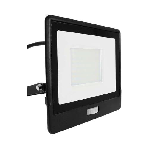 V-Tac Faro Led Da Esterno Con Chip Samsung 50W Con Sensore Pir Di Colore Nero Impermeabile Con Cavo Da 1 Metro, Luce Bianco Freddo