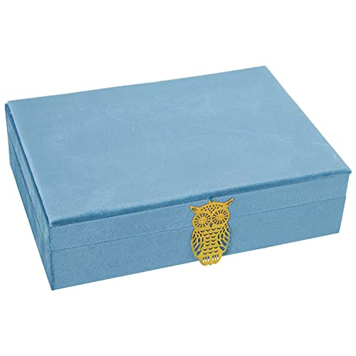 Drw Scatola Portagioie Rettangolare In Velluto Blu 28 X 20 X 7 Cm