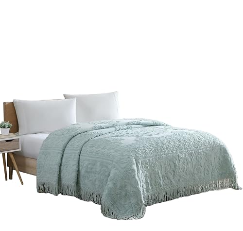 Beatrice Home Fashions Copriletto In Ciniglia Con Medaglione, Per Letto Matrimoniale, Colore: Blu