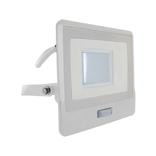 V-Tac Faro Led Da Esterno Con Chip Samsung 30W Con Sensore Pir Di Colore Bianco Impermeabile Con Cavo Da 1 Metro, Luce Bianco Naturale