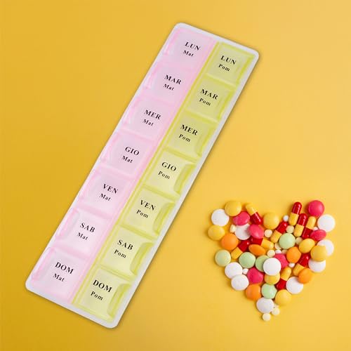Portapillole Settimanale Italiano 14 Scomparti 7 Giorni Mattina/Pomeriggio Organizer Medicine Compatto E Pratico Per Casa E Viaggio Grande Stampa Idea