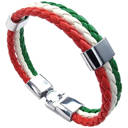 Phyachelo Jewelry Bracciale, Braccialetto Con Bandiera, Lega Di Cuoio, Per, Verde Bianca Rosso (Larghezza 14 Mm, Lunghezza 23 Cm)