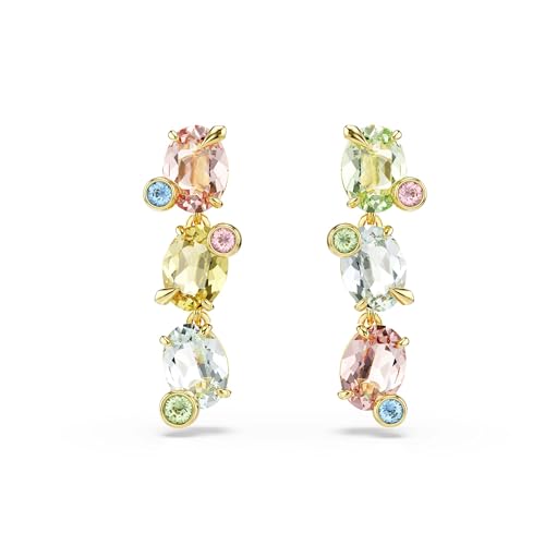Swarovski Orecchini Pendenti Gema, Design Asimmetrico, Tagli Misti, Multicolore, Placcato Color Oro
