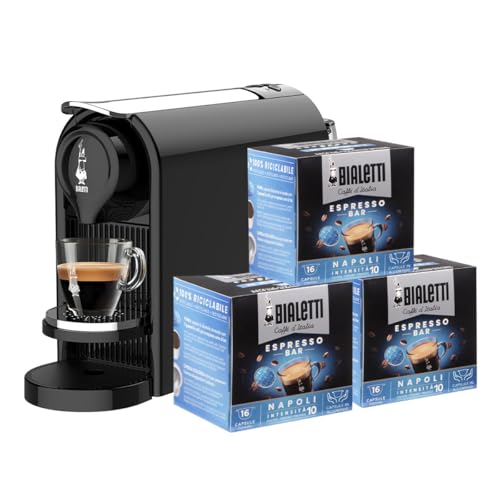 Bialetti Gioia Plus, Macchina Caffè Espresso Per Capsule In Alluminio, Incluse 48 Capsule, Funziona Esclusivamente Con Capsule, Nero