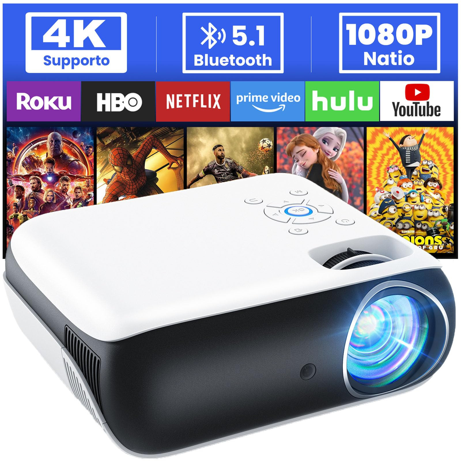 HOPVISION Proiettore, 9500Lumen Proiettore 4K Supportato, Mini Proiettore (D3U)