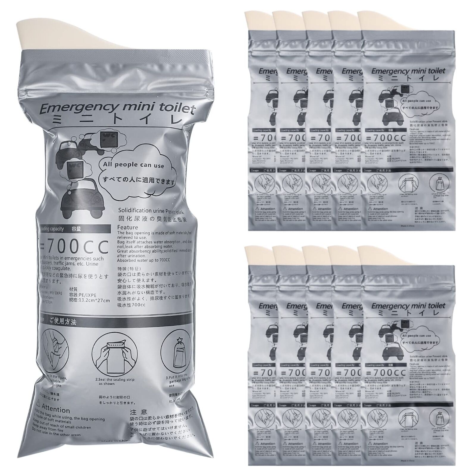 10 Pezzi Sacco Urina 700ml, Sacchetti Urine Vomito Orinatoio Pipì WC, (r7L)