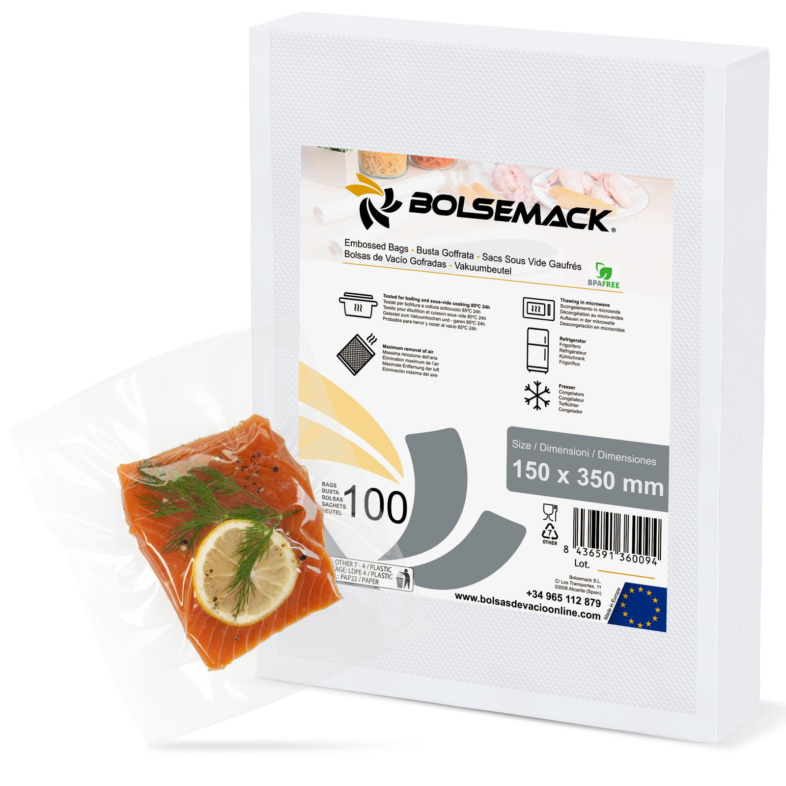 BOLSEMACK Sacchetti Sottovuoto Alimenti 100 Buste 15x35cm - Buste (J2q)