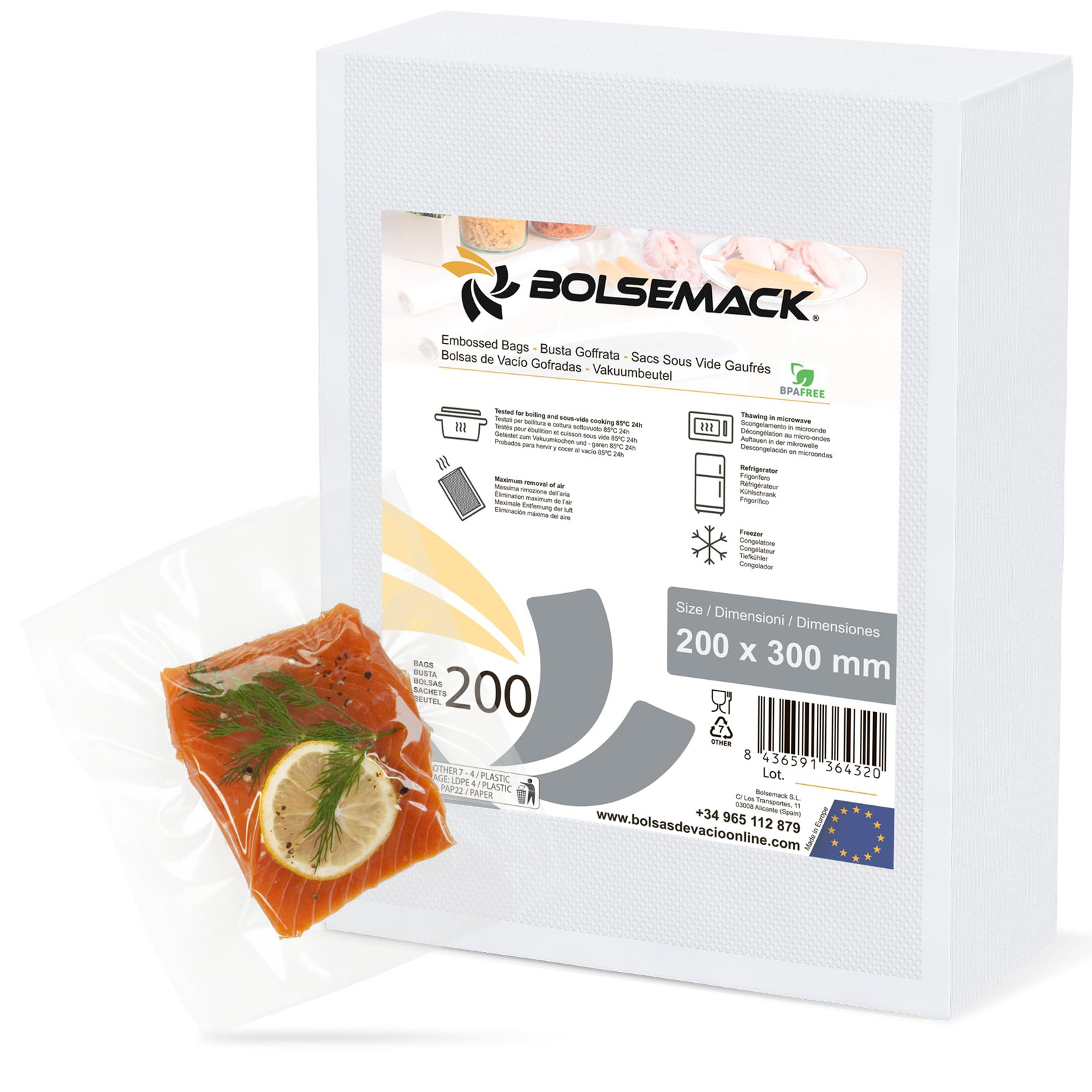 BOLSEMACK Sacchetti Sottovuoto Alimenti 200 Buste - Buste Sottovuoto (m8A)